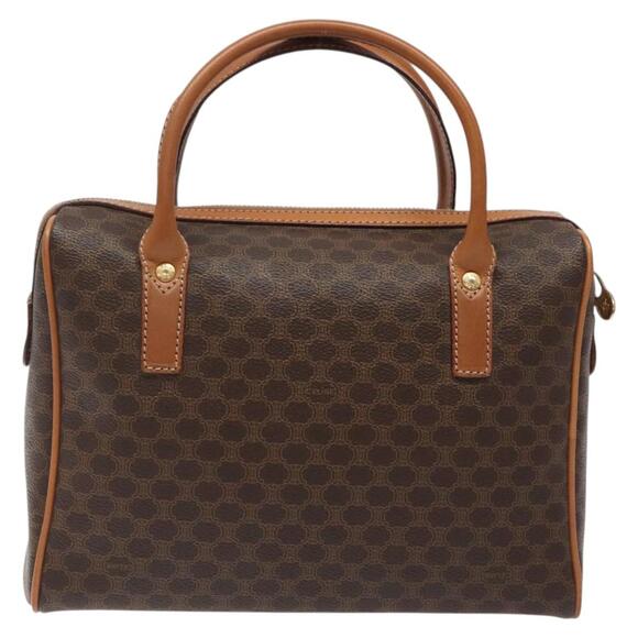 CELINE Macadam Canvas Hand Bag Pvc Leather Brown Gold - Picture 3 of 12